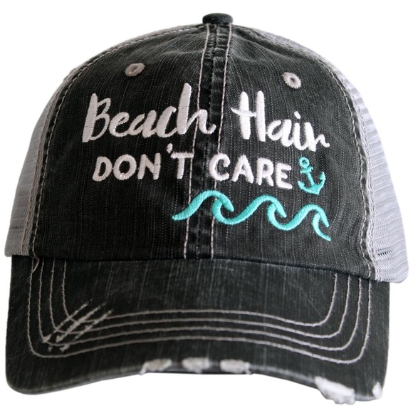 "Beach Hair Don’t Care" Embroidered/Distressed Cap - Picture 4 of 8
